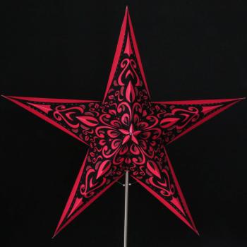 Phönix Rot / Samtdruck  - Faltbarer Leuchtstern, Weihnachtsstern aus Papier mit Samtdruck-5 Zacken, 60 cm